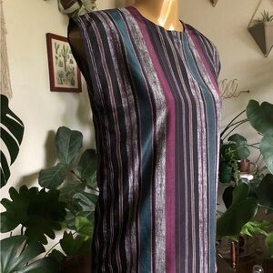 Sleeveless Vertical Stripe Blouse - Black, Plum & Teal